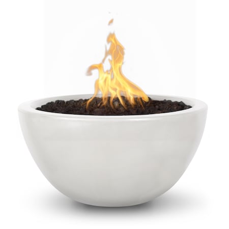 The Outdoor Plus 38 Round Luna Fire Pit - GFRC Concrete - White - Match Lit with Flame Sense - Natural Gas OPT-LUN38FSML-LIM-NG